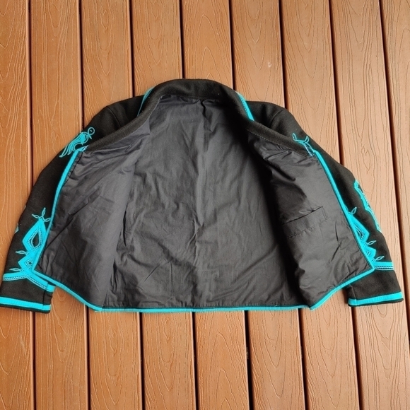 Boho Western Fancy Riding Show Coat Matador Jacket Detailed Black and Blue L XL - Picture 9 of 16